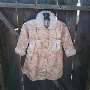 Fancy Blush Pink Brocade Faux Fur Collar Special Occasion Princess Coat Size 5